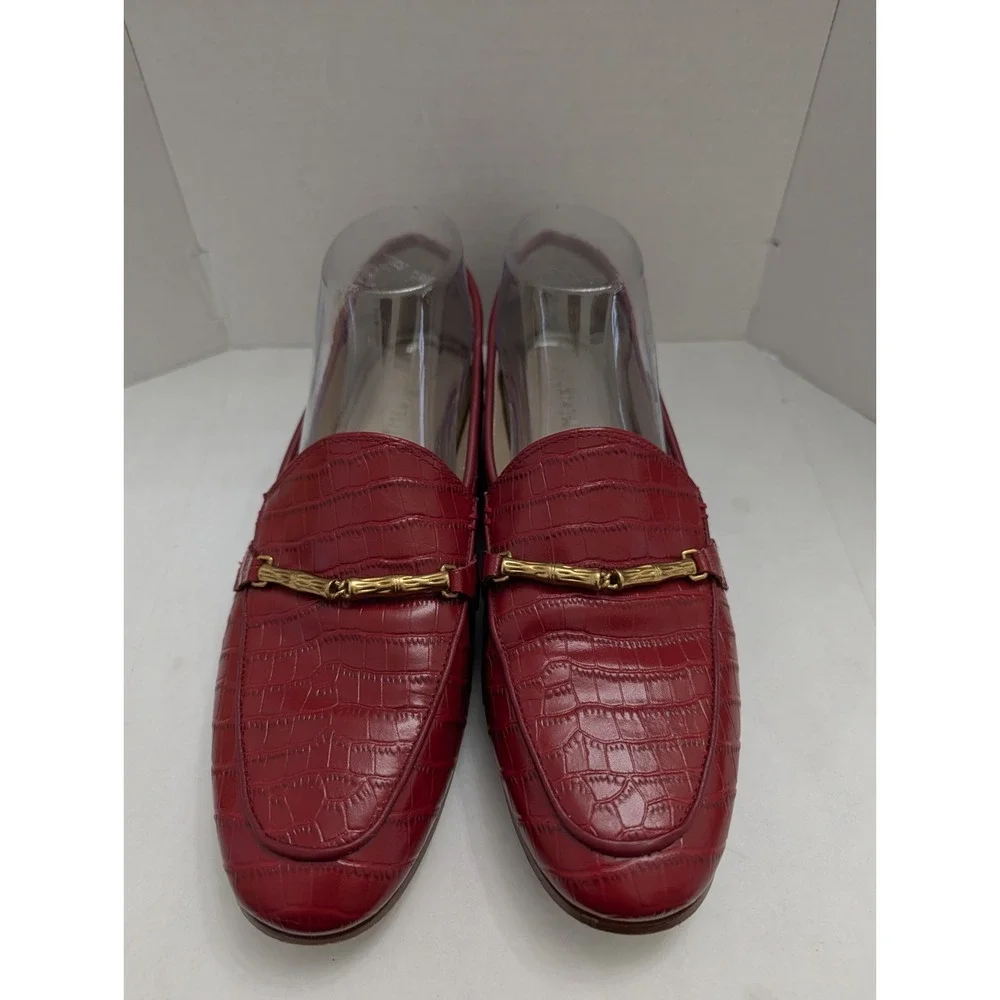 J. Mclaughlin Dillon Red Croc Skin Print Leather Loafers Sz 8M Bamboo Metal Gold